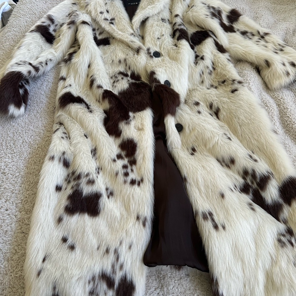 Zara Faux Fur Teddy Jacket in Cream and Brown